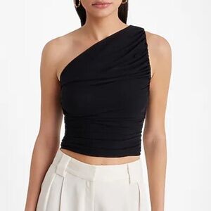 NWOT Express Black Ruched Body Contour One Shoulder Cropped Tank Size L